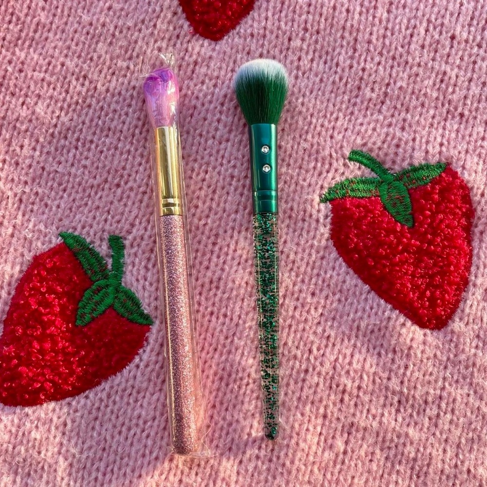 Two Glitter Makeup Brushes - Blush, Powder, Foundation